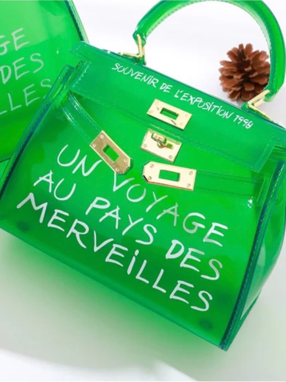Azura The Label Green Clear Mini Satchel with White Script